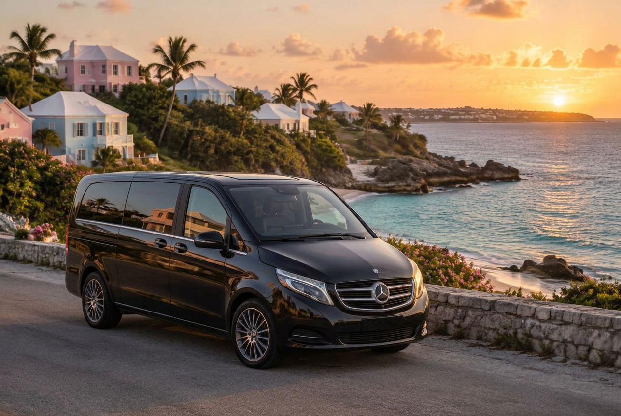 Chauffeured van on a Bermuda coastal road